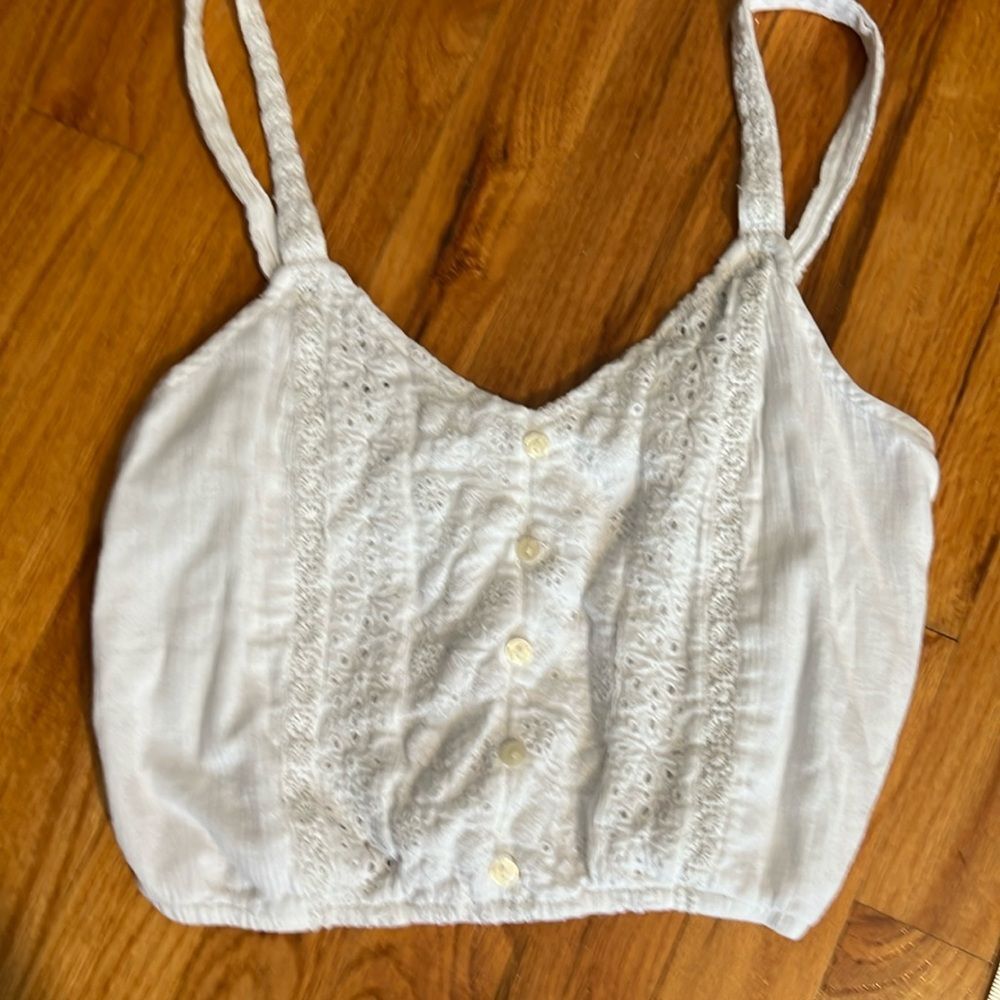 American Eagle Cotton Blend White Eyelet Crop Top Tank Cropped XS